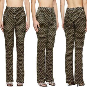 Poco Rabanne Yellow and Black Velvet Printed Trousers Size 44 - 41278